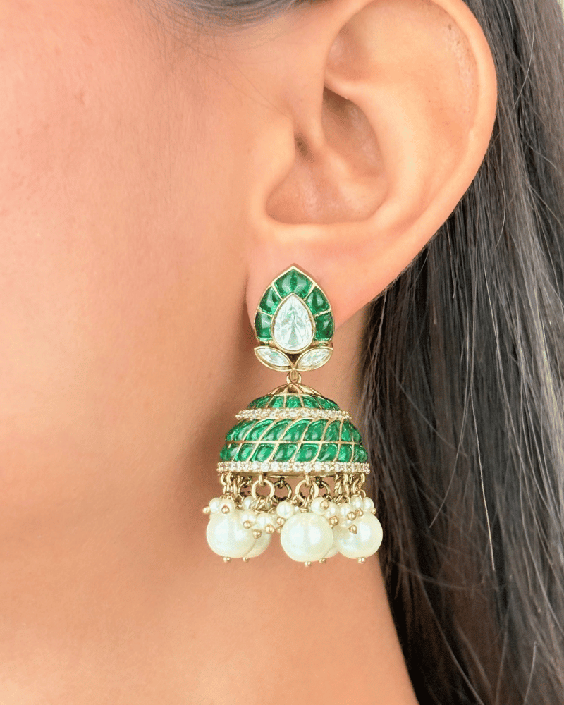 Victorian Polki Emerald Jhumkis