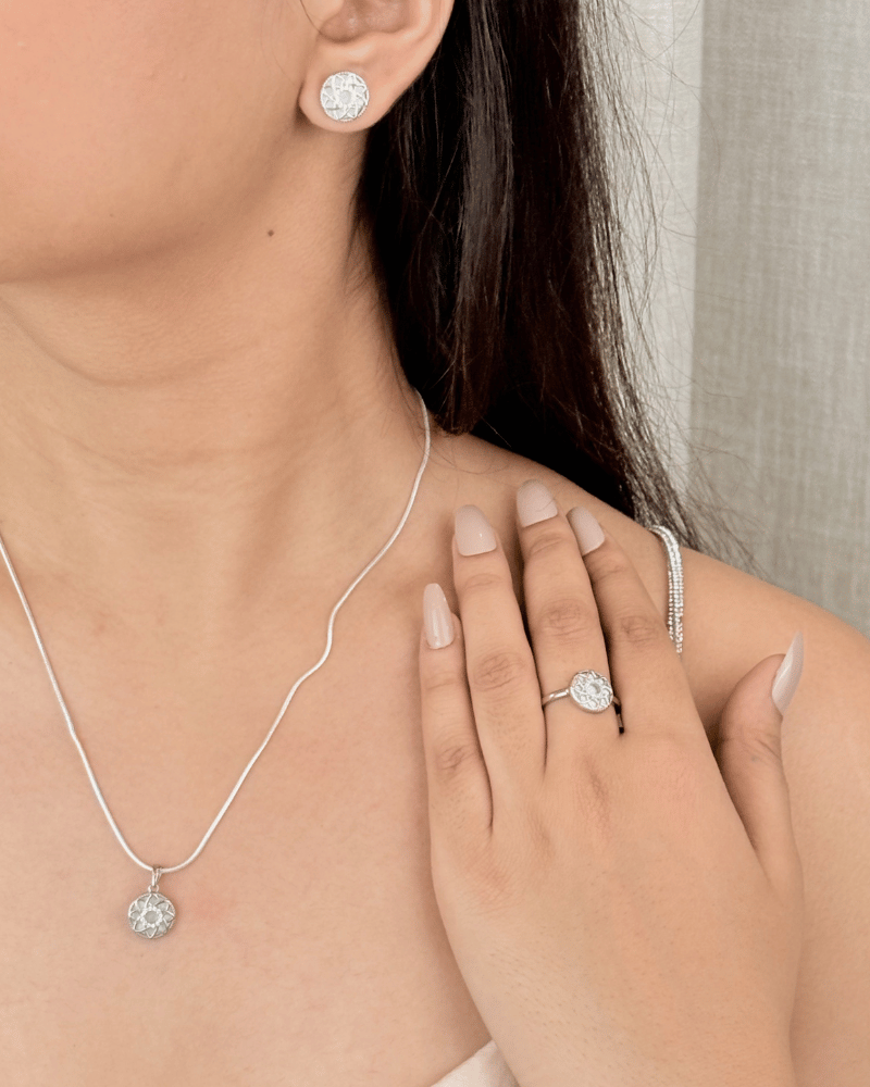 The White Lotus Combo Set | Without Chain | 92.5 Silver Jewellery