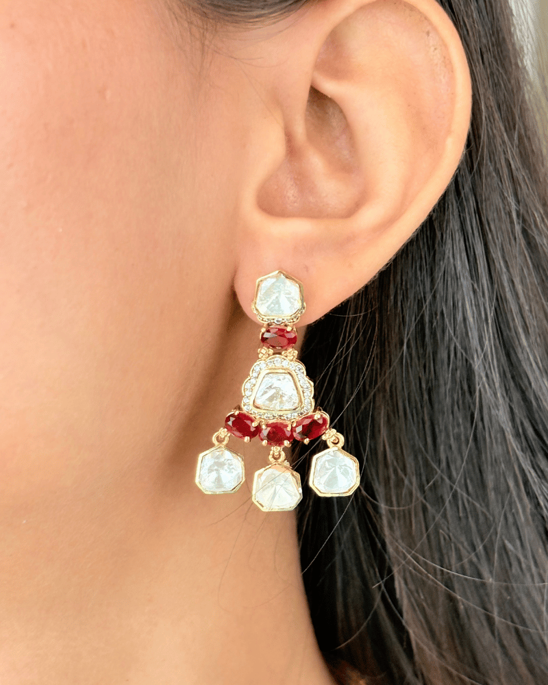 Rasika Ruby Moissanite Necklace | Screw Back | 18K Gold Plating
