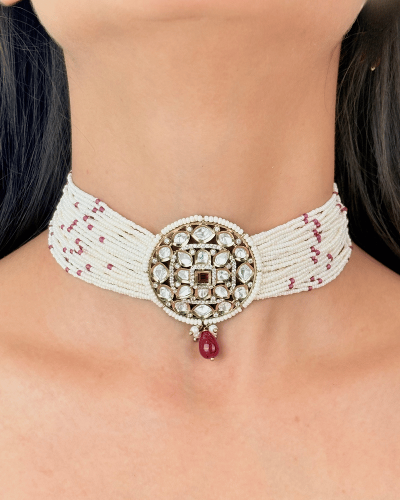 Shahi Chakra Polki Choker With Ruby Drop