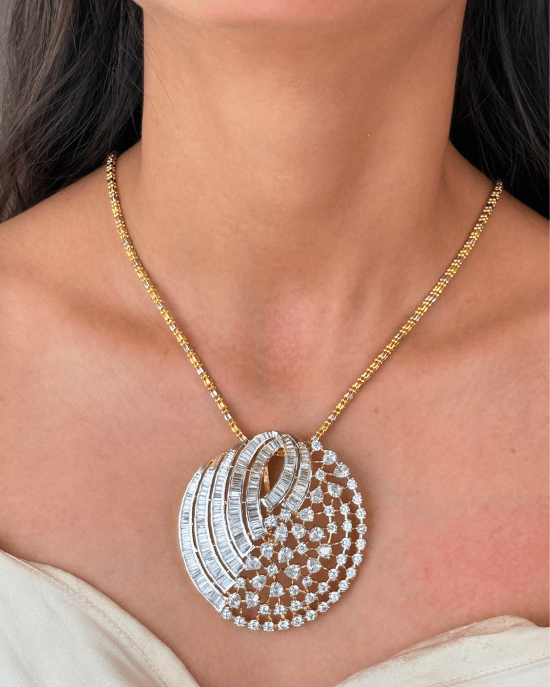 Imperial Shankh Diamond Pendant Set | Without Chain | Big Size | Screw Back