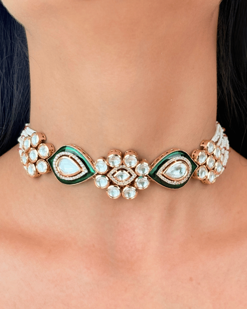 Gulnaar Heritage Polki Choker | White Moti Strings