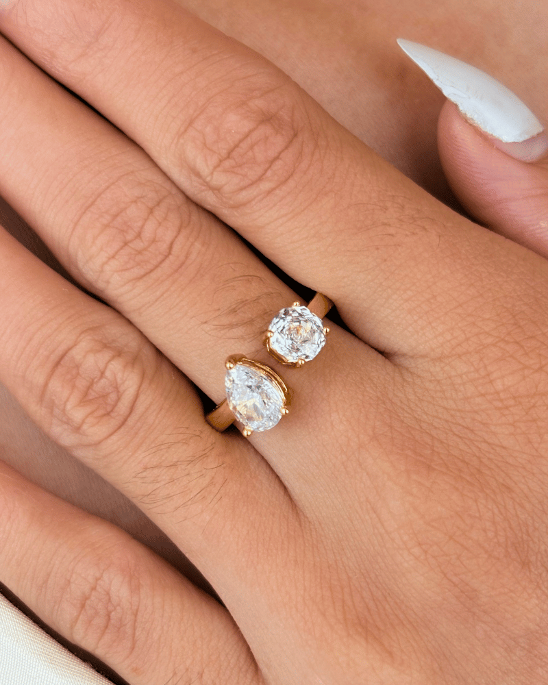 Ice Crushed Alora Twin Ring | Adjustable | Rhodium Plating