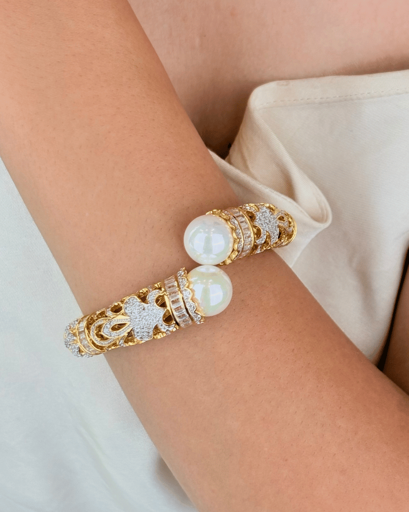 Sunehri Moti Diamond Bracelet | Openable | Rhodium Plating