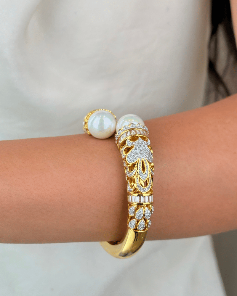 Sunehri Moti Diamond Bracelet | Openable | Rhodium Plating