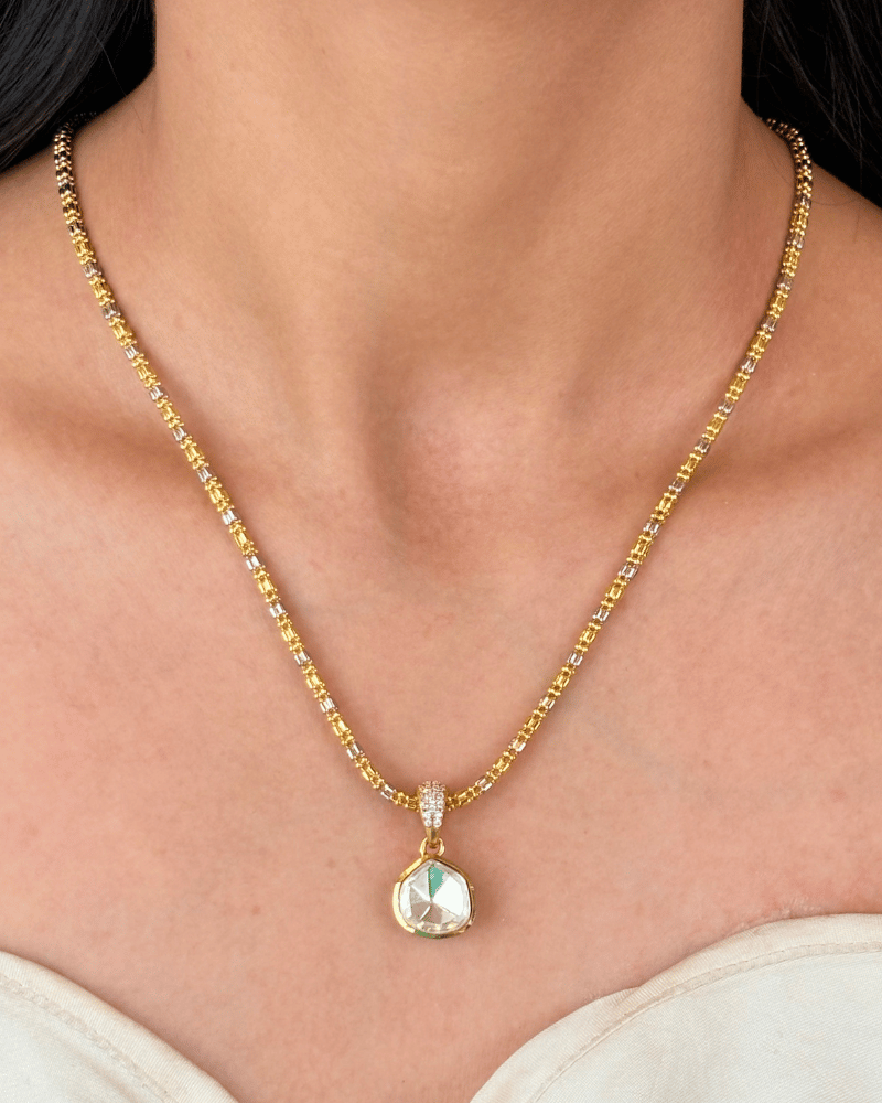 Aaravali Moissanite Pendant Set | Screw Back | 18K Gold Plating | Without Chain