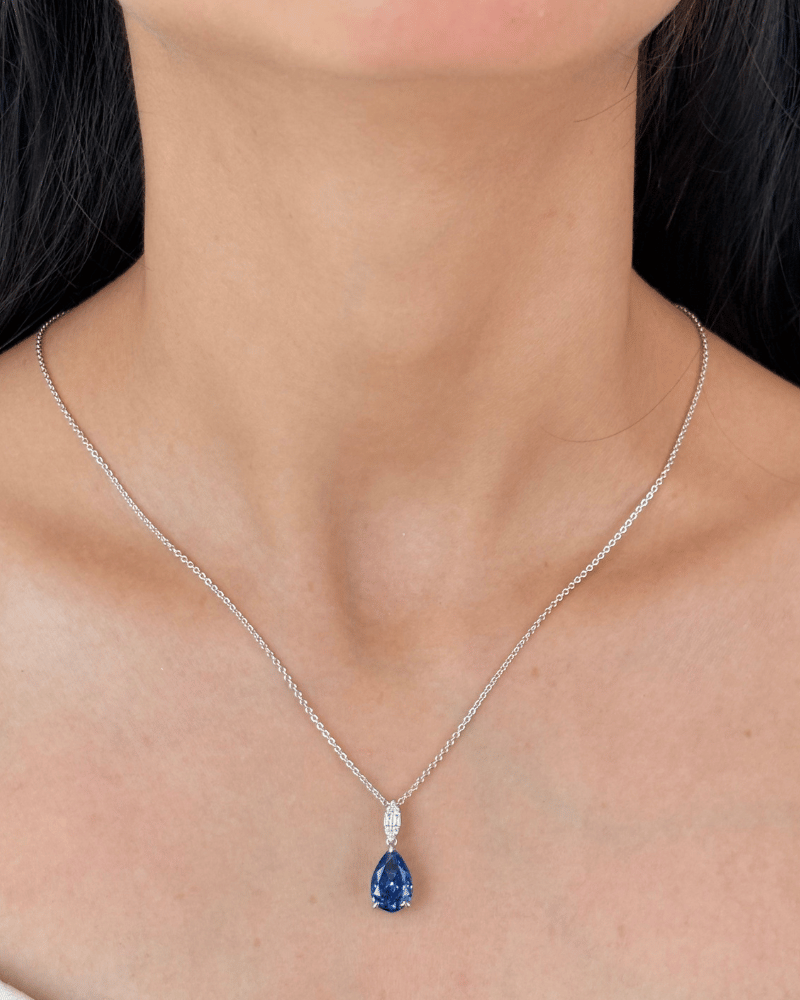 Ice Crushed Sapphire Pendant Set | With Chain | Rhodium Plating