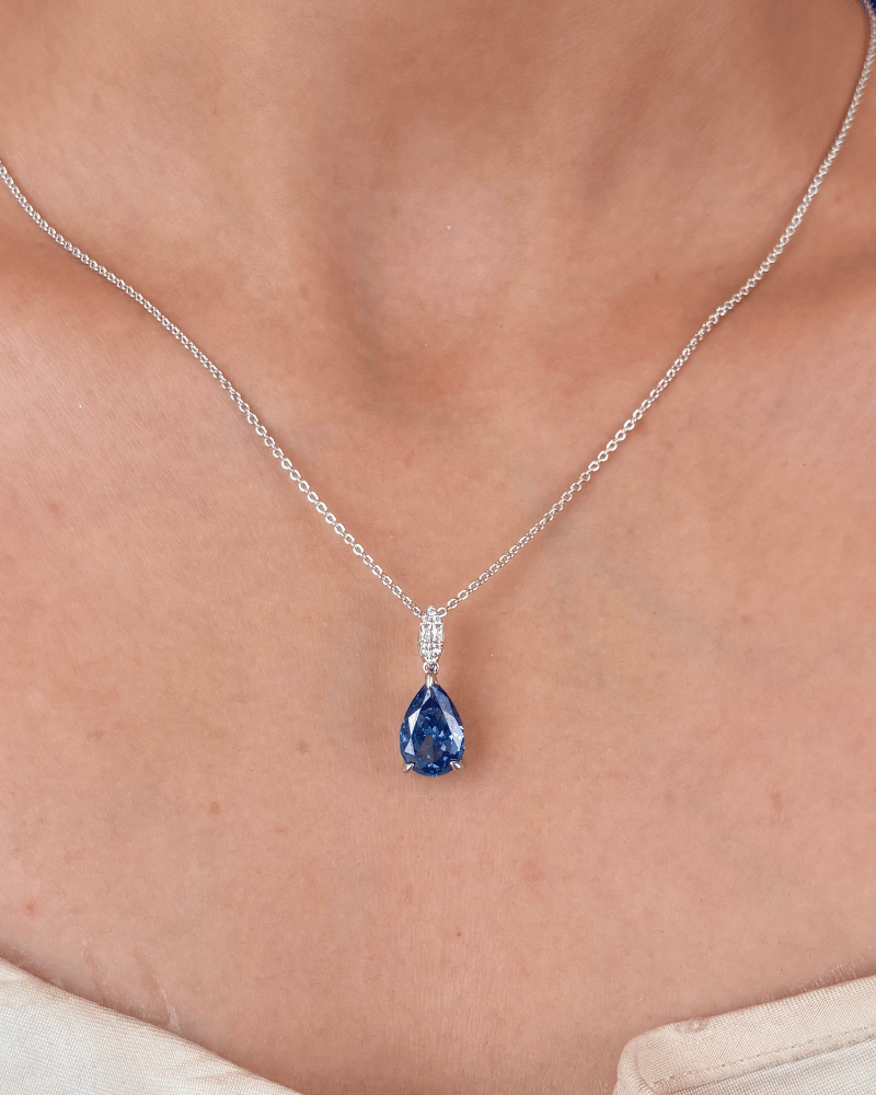 Ice Crushed Sapphire Pendant Set | With Chain | Rhodium Plating