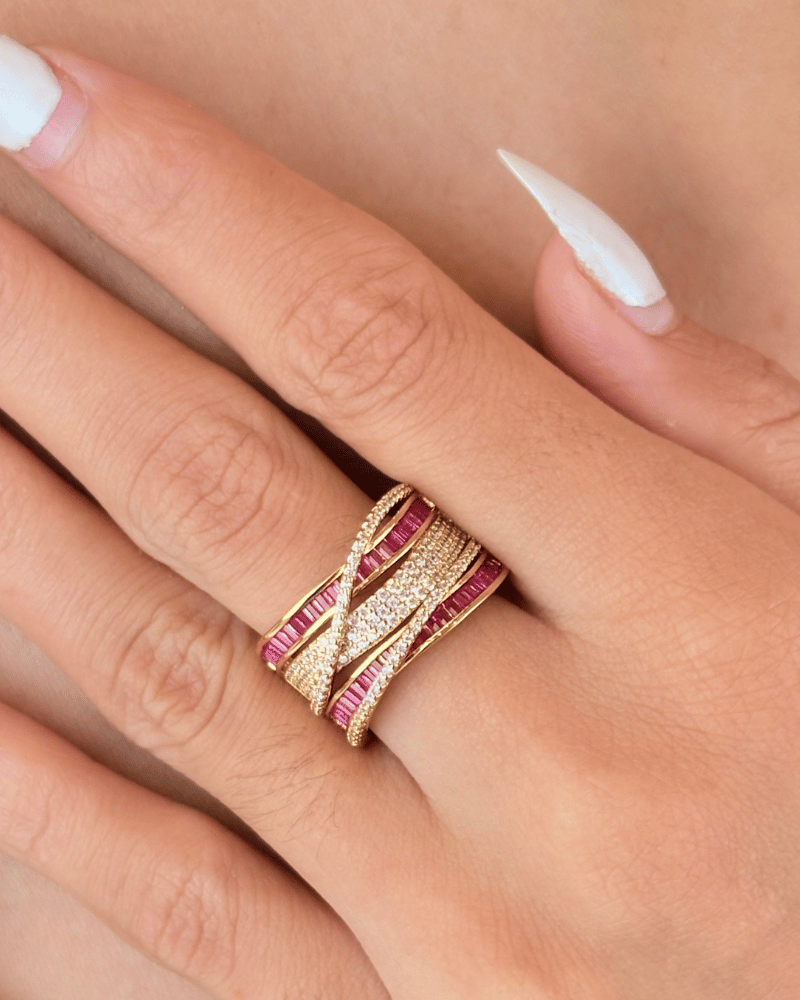 Gilded Ruby Diamond Ring | Adjustable | Rhodium Plating