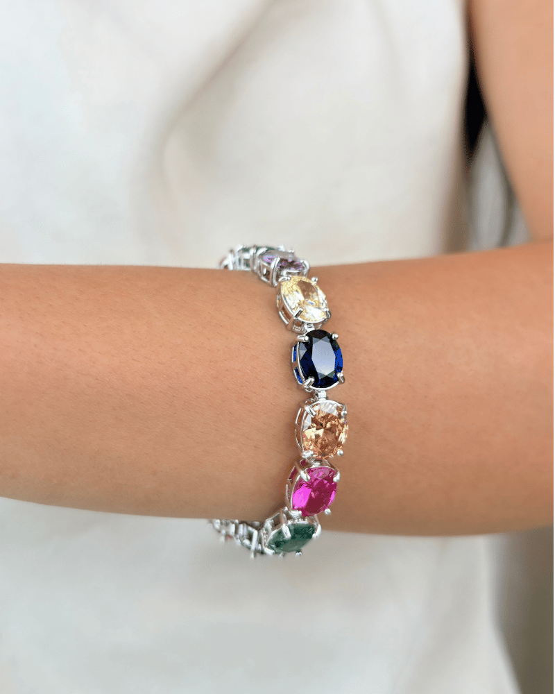 Rangrezia Multi Color Diamond Bracelet | Rhodium Plating