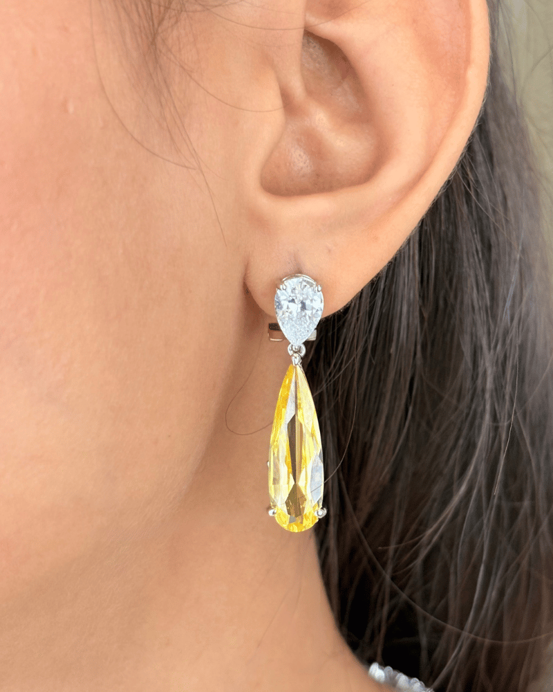 Arzoo Citrine Drop Diamond Necklace | Rhodium Plating