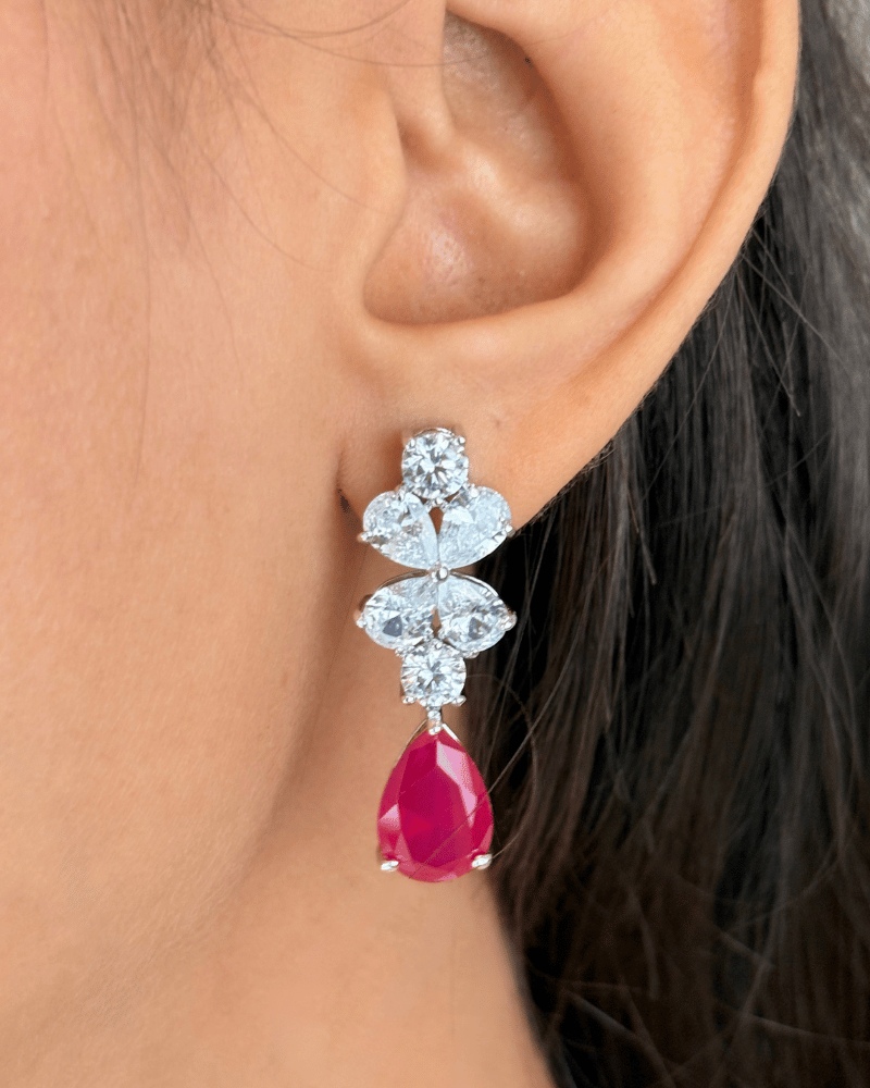 Ruby Cascade Crystal Necklace | Rhodium Plating