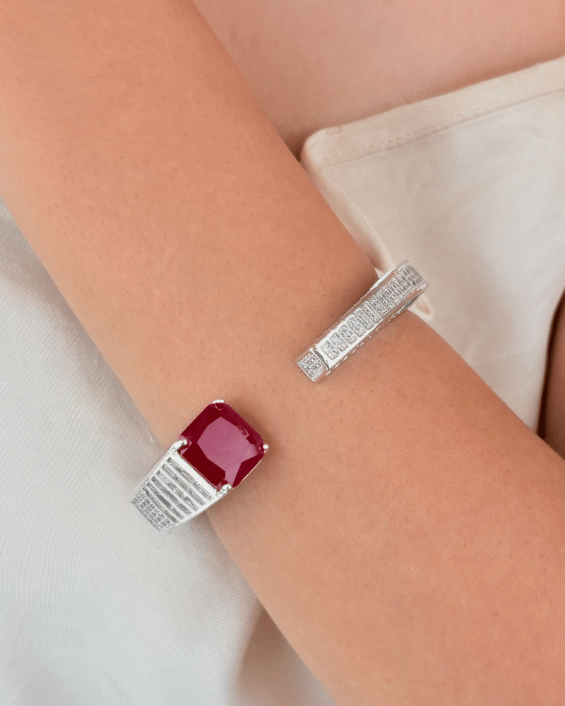 Ruby Edge Diamond Bracelet | Openable | Rhodium Plating