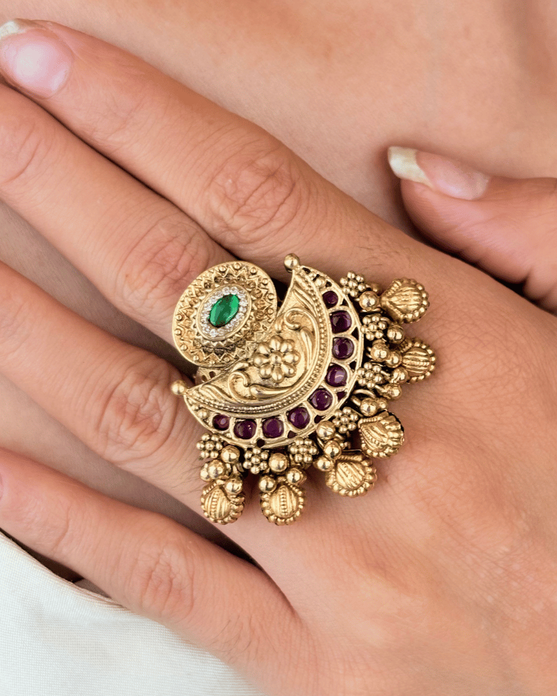 Chandrima Golden Heritage Ring | Adjustable