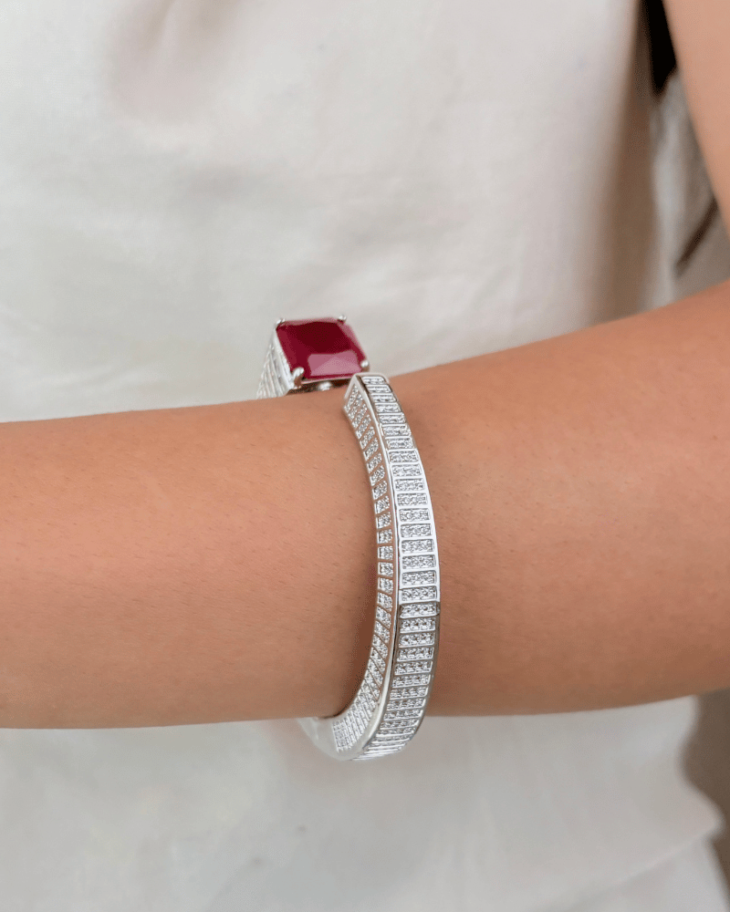 Ruby Edge Diamond Bracelet | Openable | Rhodium Plating