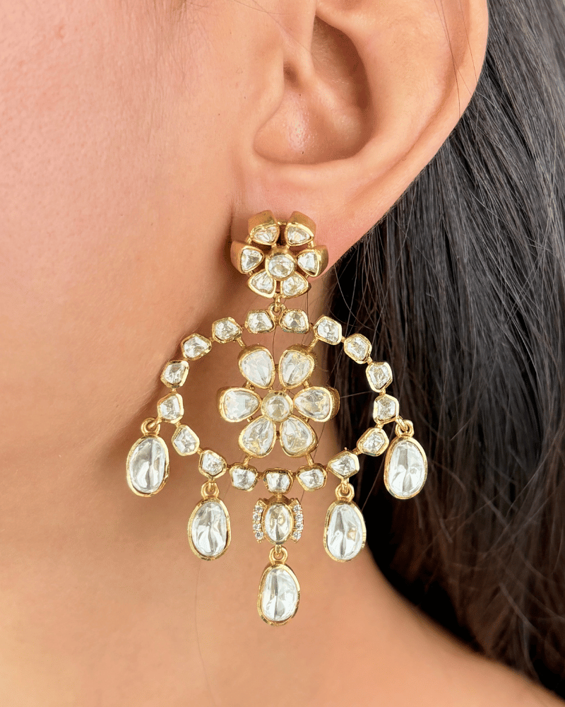 Vasant Moissanite Chandbalis | Screw Back | 18K Gold Plating