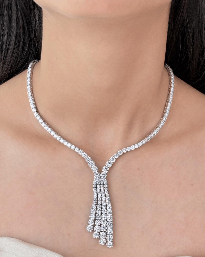 Tassel Diamond Necklace | Rhodium Plating