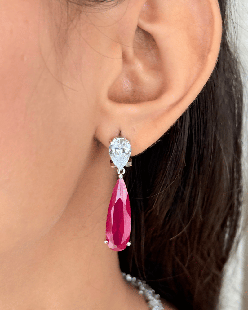 Arzoo Ruby Drop Diamond Necklace | Rhodium Plating