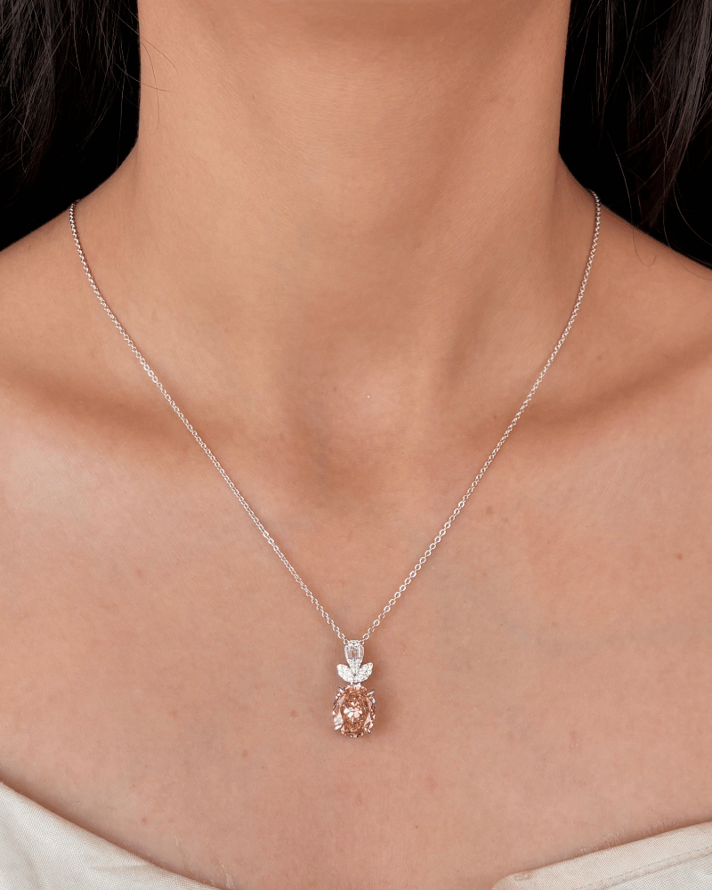 Ice Crushed Blush Diamond Pendant Set | With Chain | Rhodium Plating