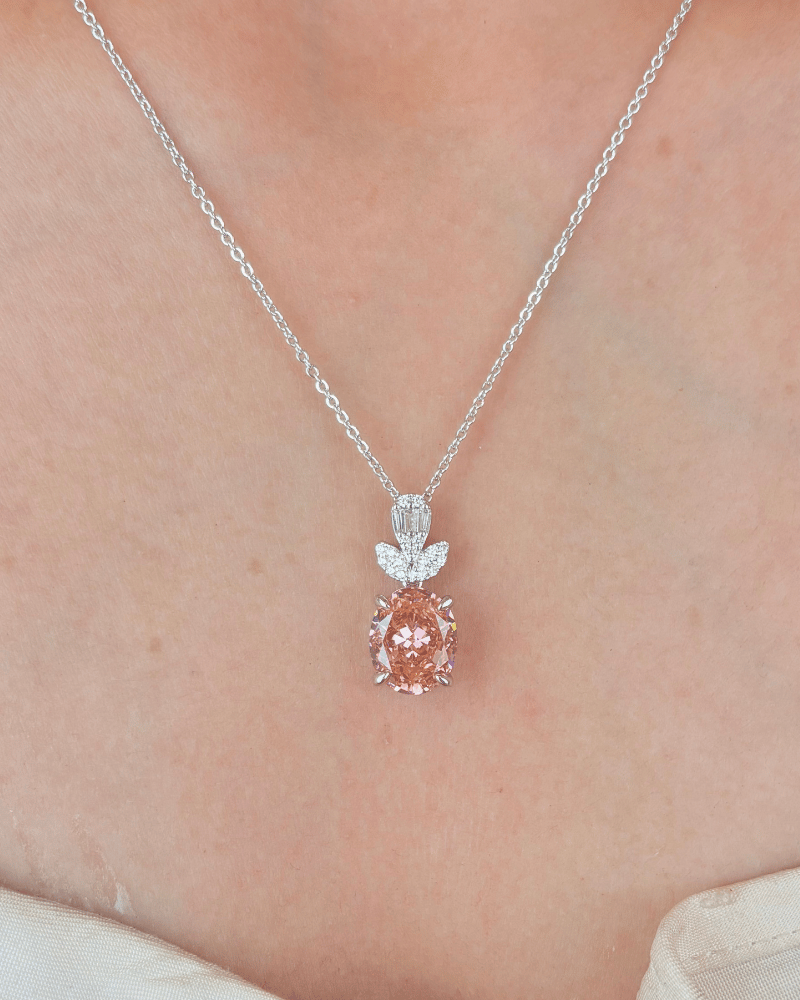 Ice Crushed Blush Diamond Pendant Set | With Chain | Rhodium Plating