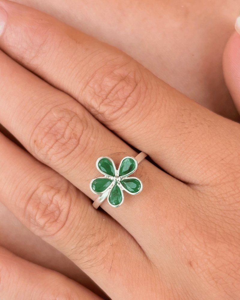 Emerald Floravé Ring | Adjustable | 92.5 Silver Jewellery
