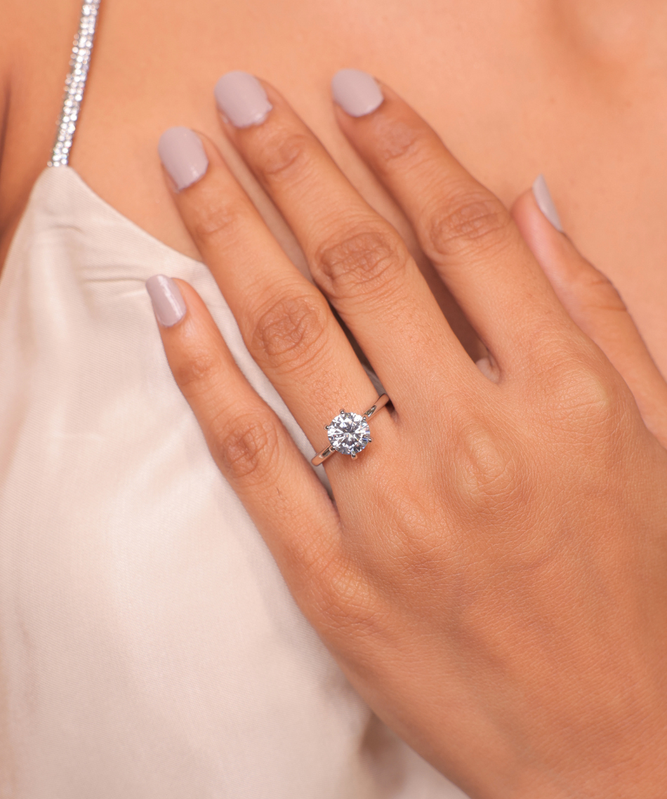 2 Carat Solitaire Diamond Ring | Adjustable Size | Rhodium Plating