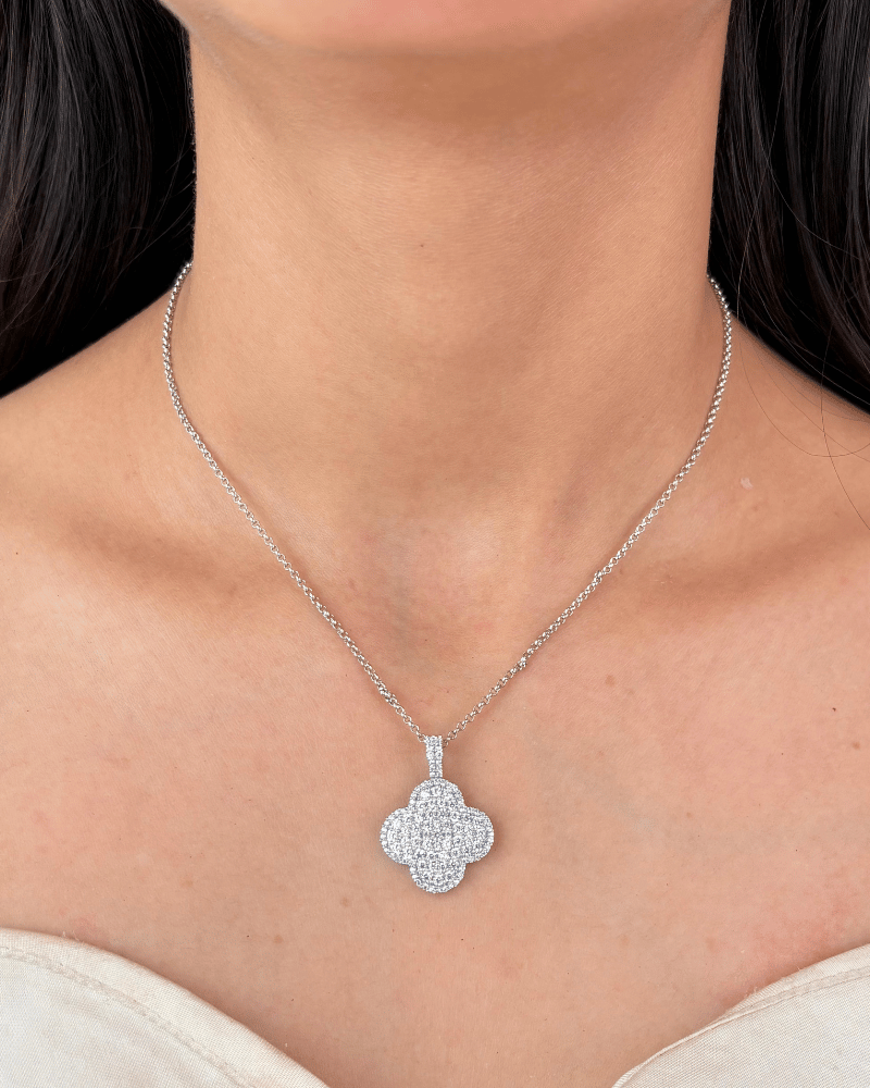 Clover Diamond Pendant Set With Chain | Rhodium Plating