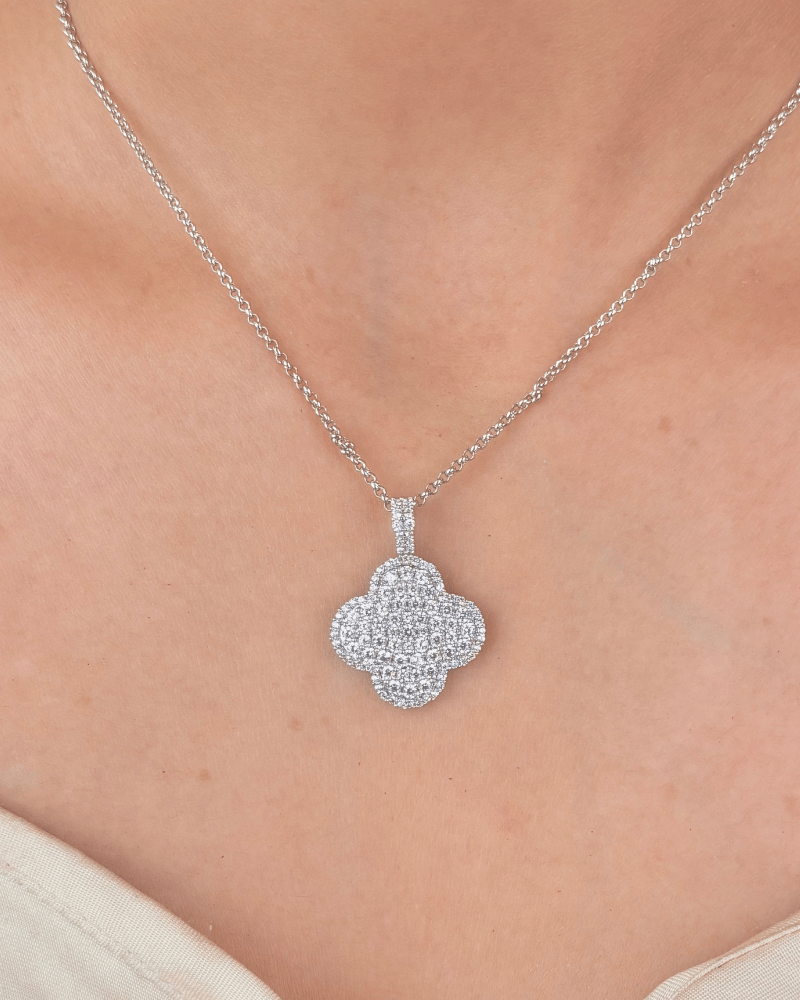 Clover Diamond Pendant Set With Chain | Rhodium Plating