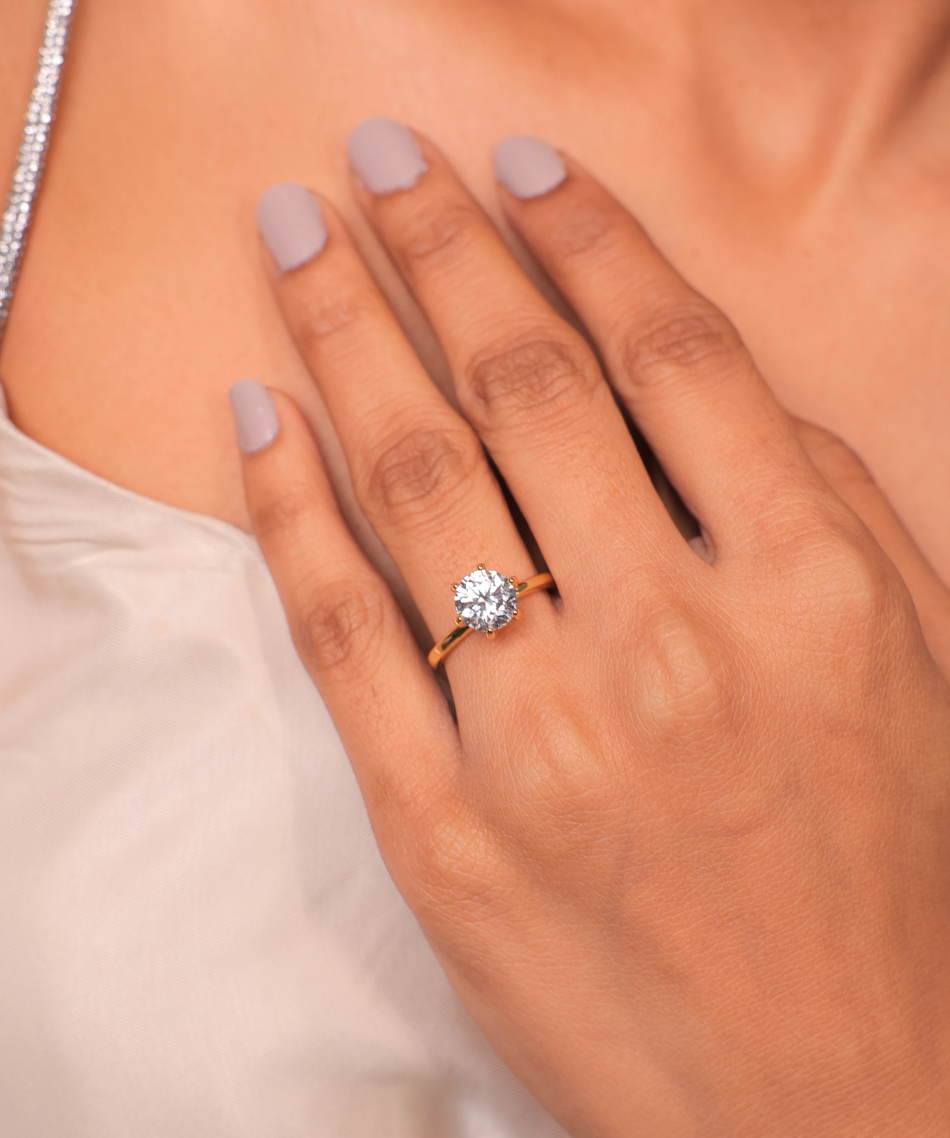 2 Carat Solitaire Diamond Ring | Adjustable Size | Gold Plating