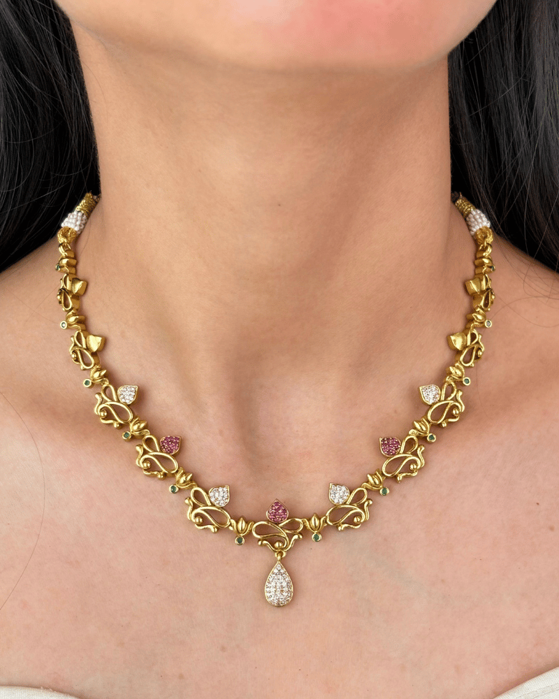 Traditional South Indian Style Golden Necklace