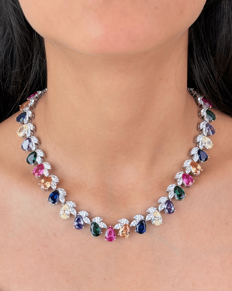 Rangtara Multi Color Diamond Necklace | Rhodium Plating