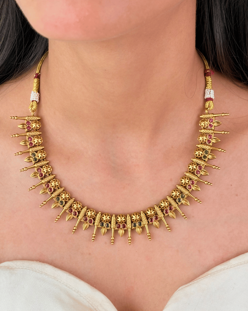 Ruby & Emerald Stone Spike Necklace
