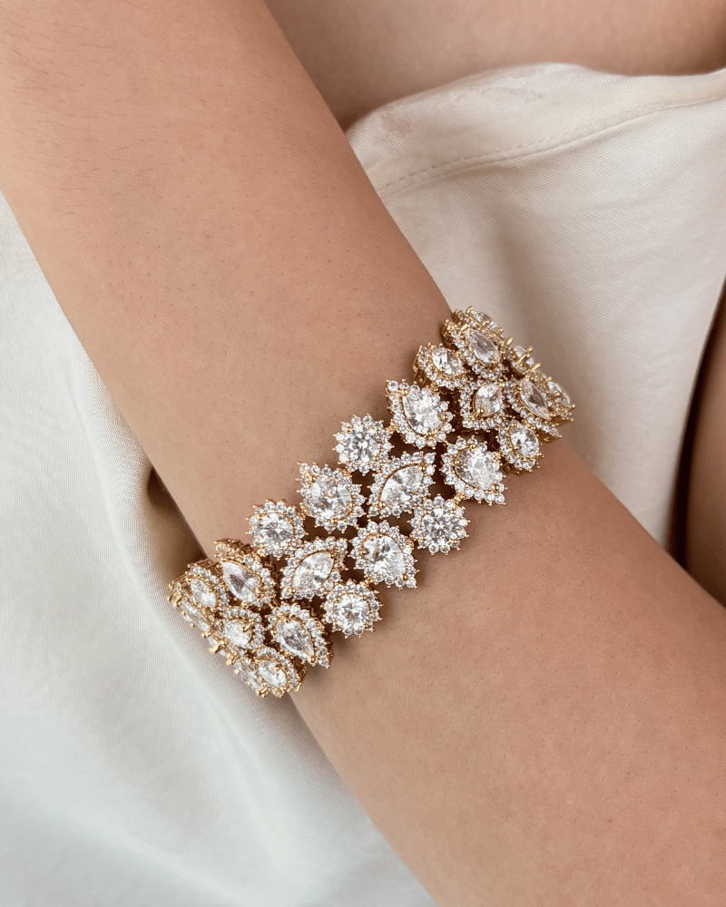 Imperial Garden Champagne Gold Diamond Bracelet | Openable | Rhodium Plating