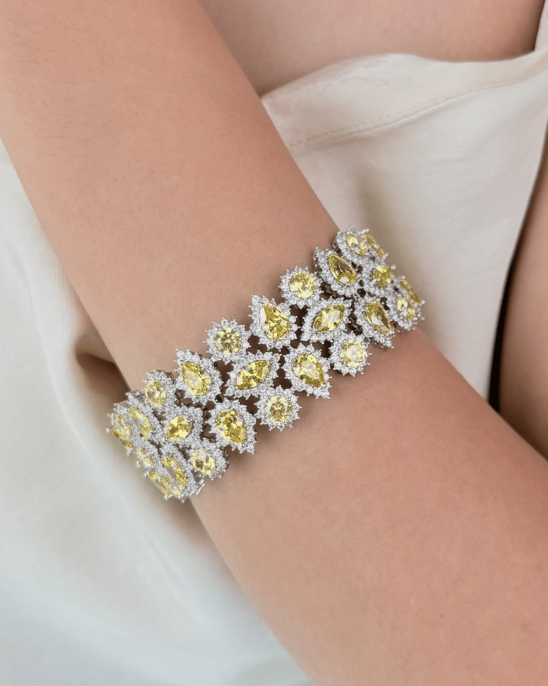 Imperial Garden Citrine Diamond Bracelet | Openable | Rhodium Plating