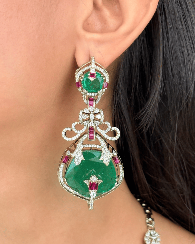 Rajkunwari Emerald Diamond Haar | Antique Gold Finish