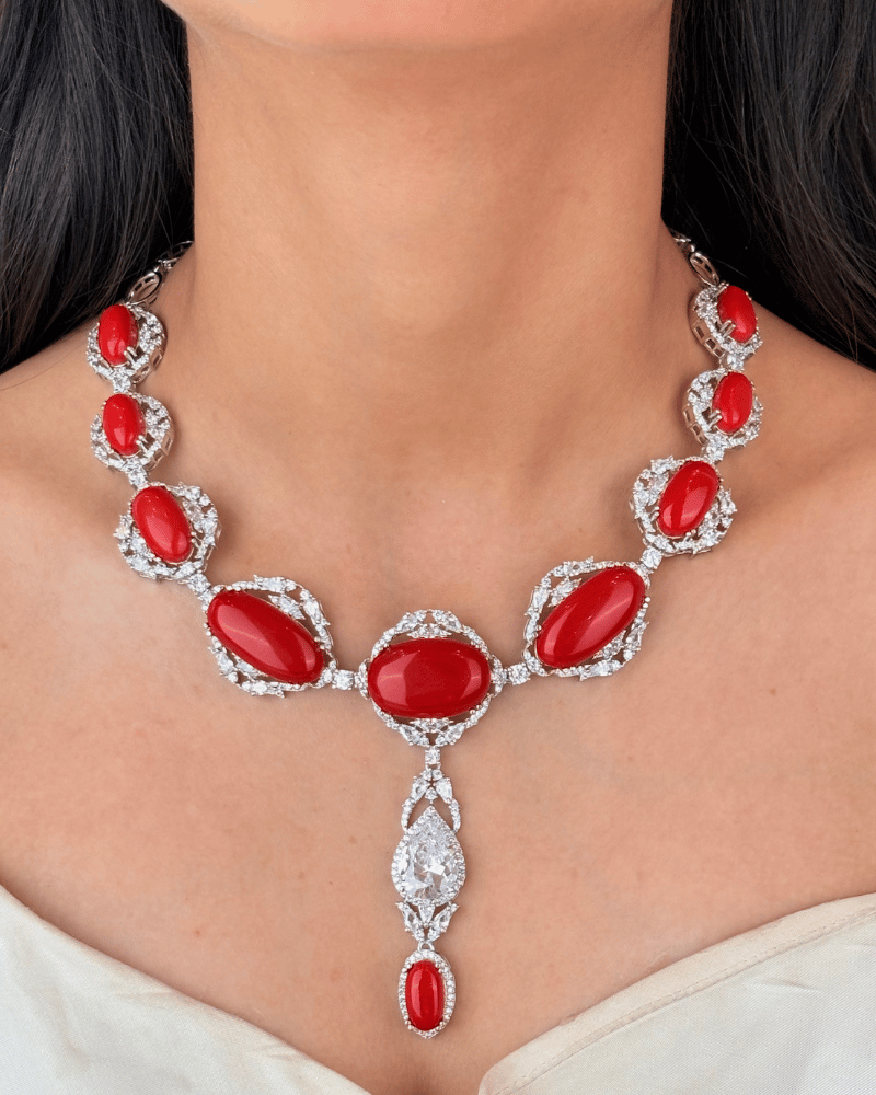 Ravelle Red Agate Crystal Drop Necklace