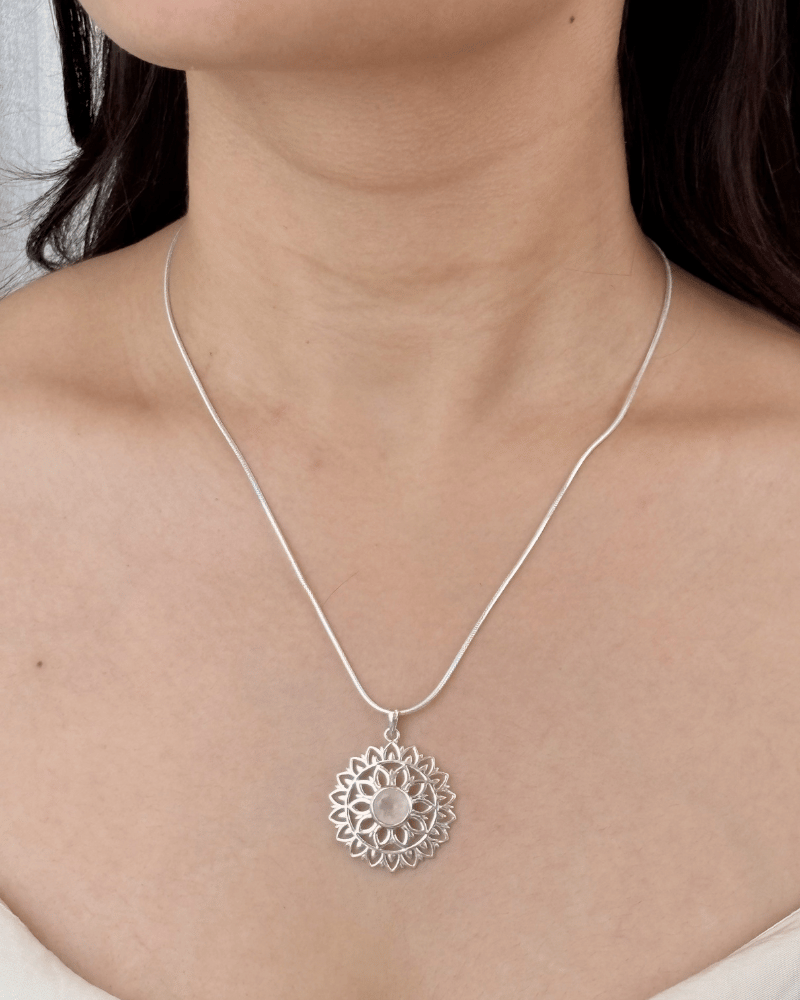 Celeste Rose Quartz Pendant | Without Chain | 92.5 Silver Jewellery