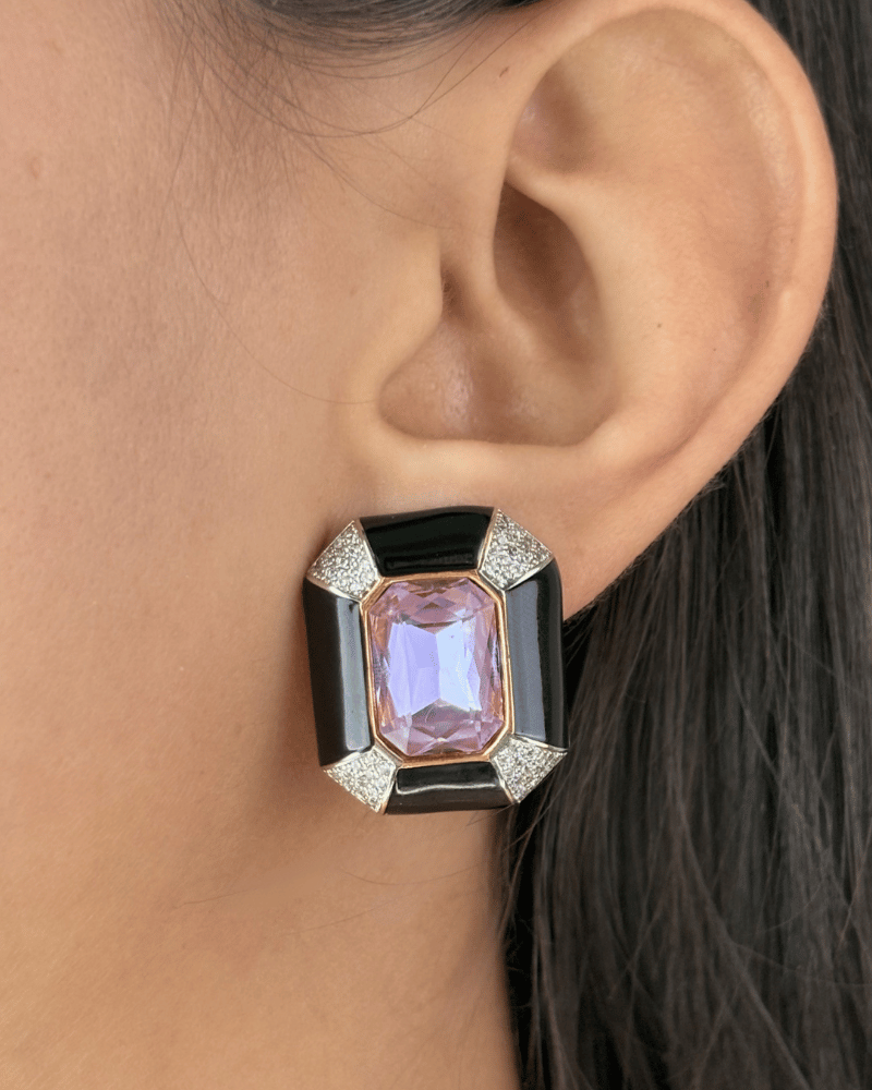 Obsidian Lavender Pendant Set | With Chain | Rhodium Plating