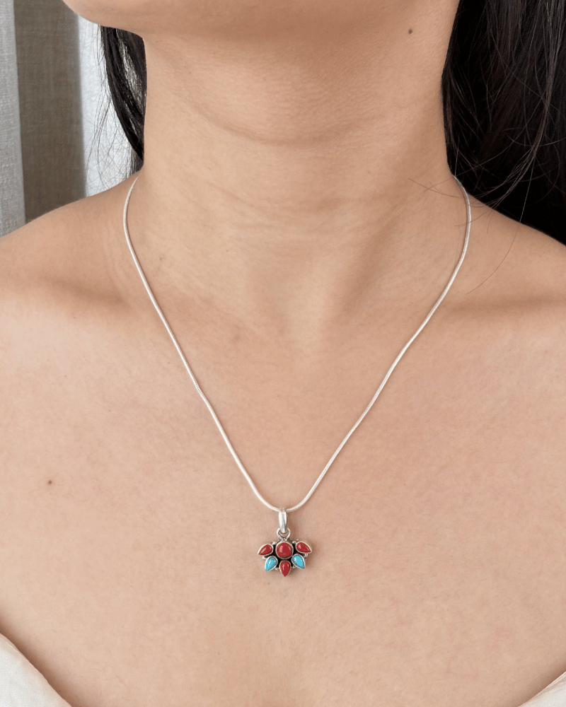 Multi Color Leaf Pendant Set | Without Chain | 92.5 Silver Jewellery
