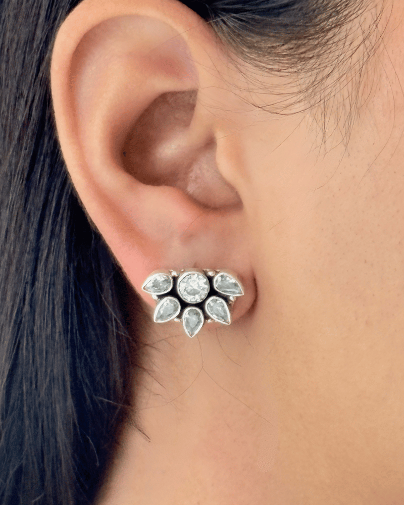 Aster Petal Crystal Pendant Set | Without Chain | 92.5 Silver Jewellery