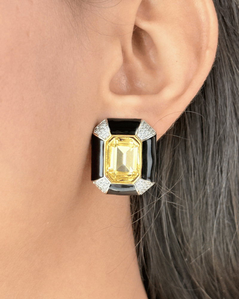 Obsidian Citrine Pendant Set | With Chain | Rhodium Plating