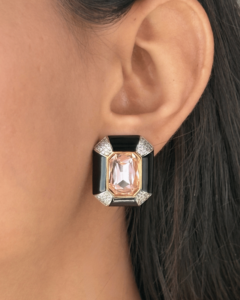Obsidian Baby Pink Pendant Set | With Chain | Rhodium Plating