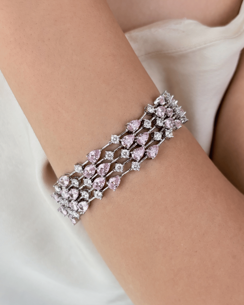 Pink Blush Royale Crystal Bracelet | Openable | Rhodium Plating