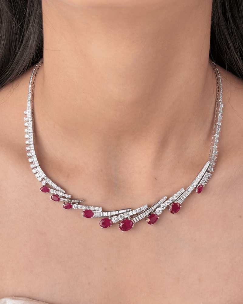 Ruby Horizon Diamond Necklace | Rhodium Plating