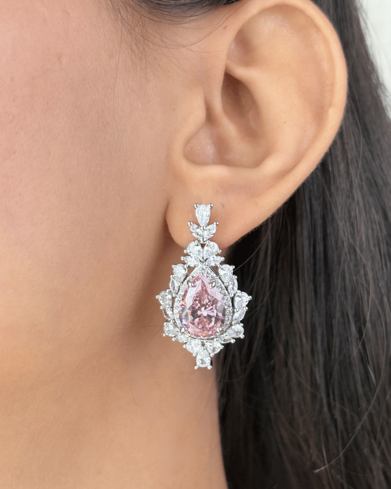 Grace Baby Pink Crystal Pendant Set | With Chain | Rhodium Plating