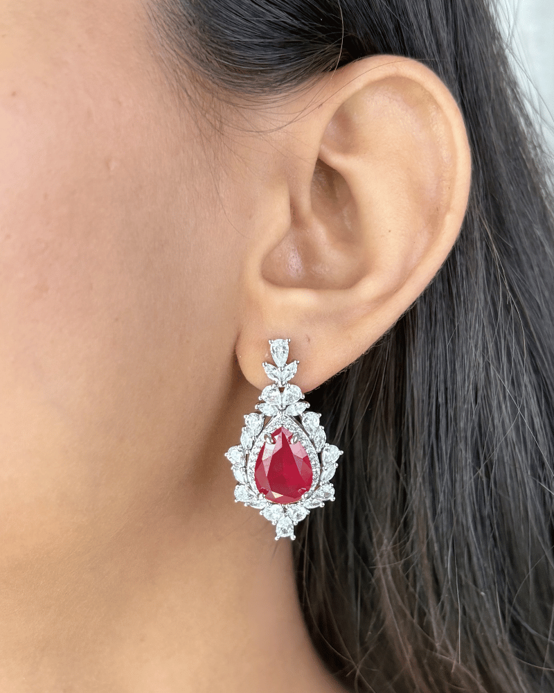 Grace Ruby Crystal Pendant Set | With Chain | Rhodium Plating