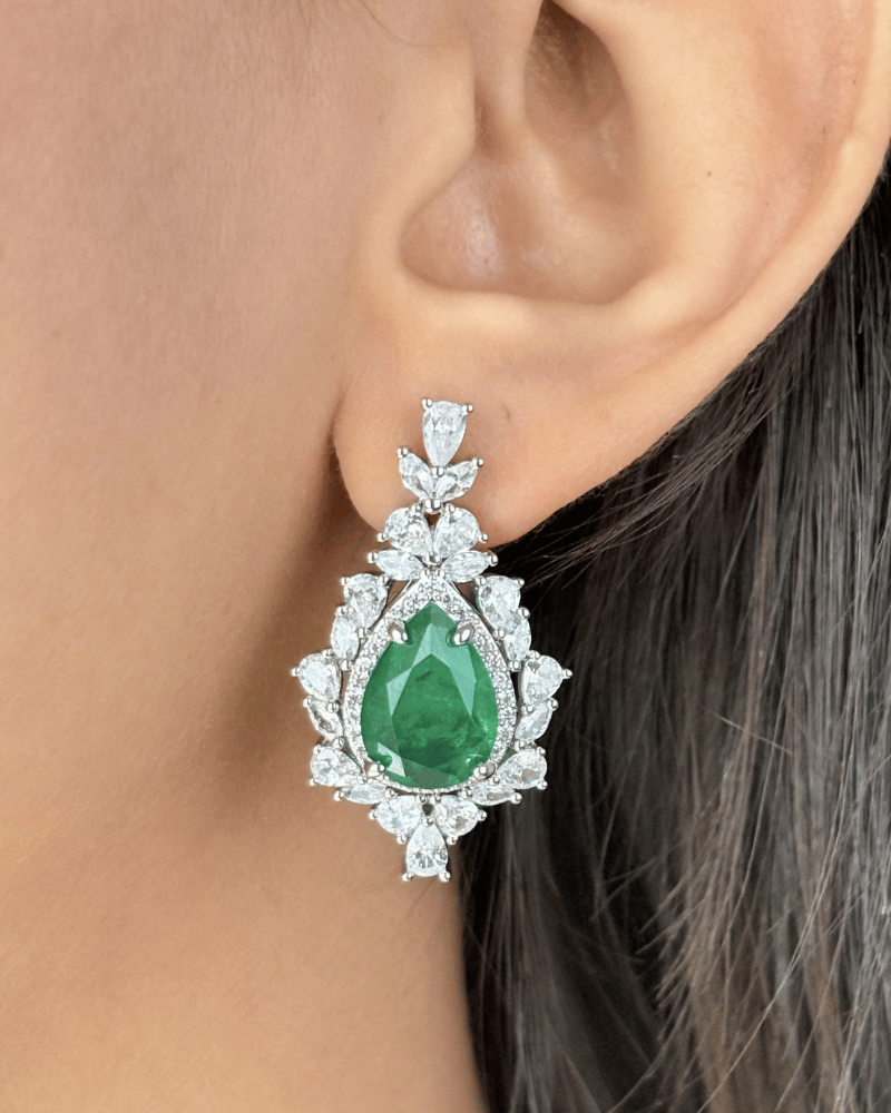 Grace Emerald Crystal Pendant Set | With Chain | Rhodium Plating