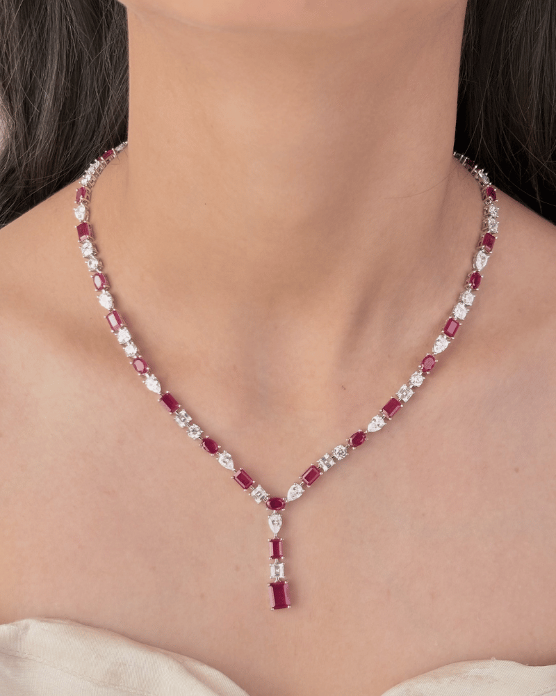 Ruby Raas Rani Diamond Necklace | Rhodium Plating