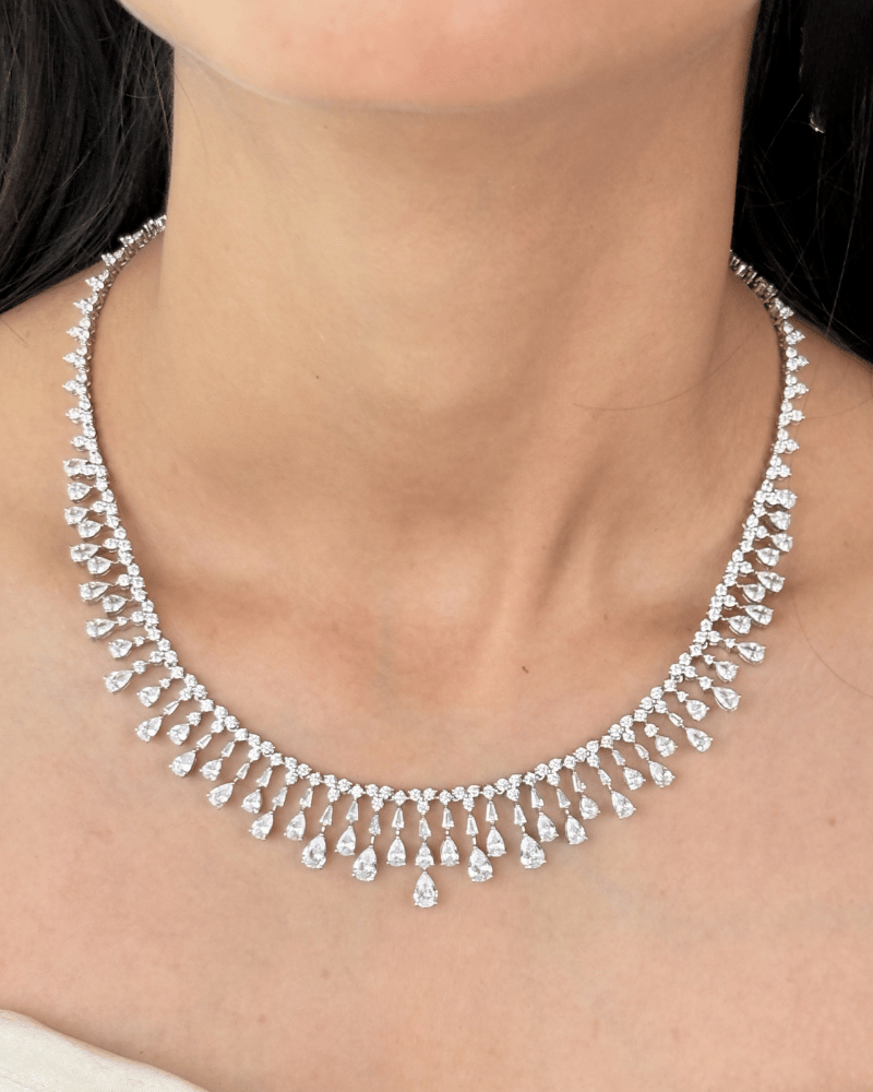 Imperial Teardrop Diamond Necklace | Rhodium Plating