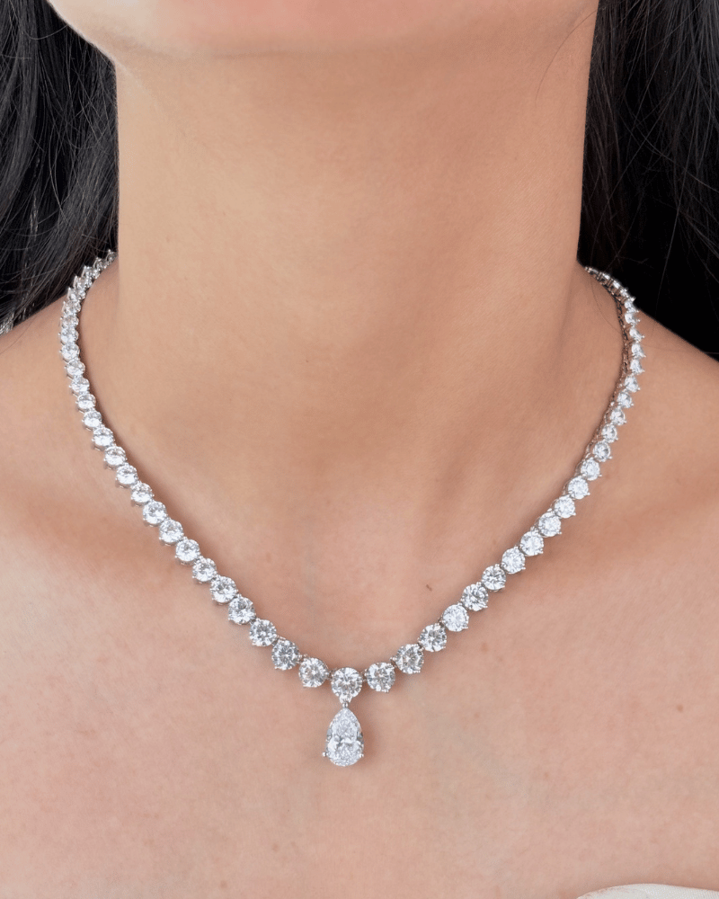 Aurielle Tennis Necklace With Crystal Drop | Rhodium Plating